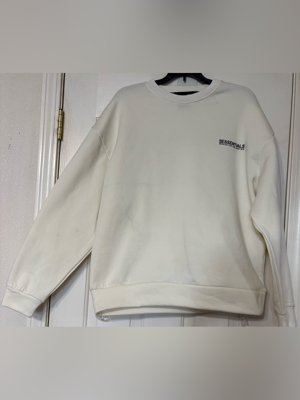 ESSENTIALS Men's Crewneck Sweater in Off-White with Small Logo